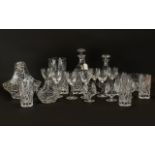 A Set of Six Thomas Webb Crystal Wine Glasses. Together with two glass decanters with stoppers and