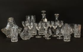 A Set of Six Thomas Webb Crystal Wine Glasses. Together with two glass decanters with stoppers and