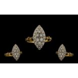 18ct Gold And Platinum Boat Shaped Diamond Set Dress Ring the pavee set diamonds of good colour