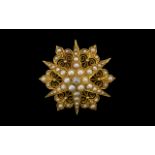 Victorian Period Exquisite 18ct Gold Fine Quality Starburst Design Filigree Brooch/Pendant - set