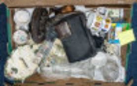 A Box of Mixed China, Glass & Collectibles to include a figure of an otter on a wooden base; a small