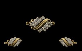 18ct Gold - Contemporary Design Set Dress Ring of Pleasing Design. Full Hallmark for 750 - 18ct. Set