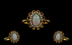 Antique Period 18ct Gold Pleasing Rose Cut Diamond and Opal Set Dress Ring of pleasing form.