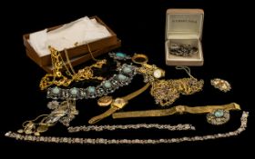 Collection of Vintage Costume Jewellery includes a silver Marcasite necklace, bracelet and three