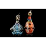 Murano 1960's Pair of Figural Multicoloured Novelty Clown Glass Decanters - tallest decanter is 12''