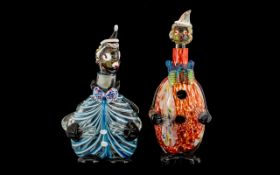 Murano 1960's Pair of Figural Multicoloured Novelty Clown Glass Decanters - tallest decanter is 12''