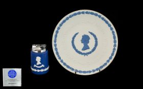 Wedgwood Blue Jasper Silver Jubilee Coronation Plate H.M. Queen Elizabeth II 1953-1978; also