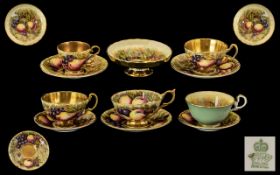 Collection of Vintage Aynsley Porcelain Gold Orchard pattern, comprising a raised on a pedestal base