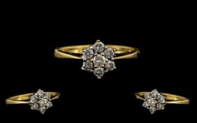 18ct Gold Attractive Nice Quality Diamond Set Cluster Ring flower head setting. Full hallmark for