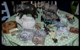 Collection of Elephant Figures approx 35 in total, comprising large elephant figure 10'' tall; and