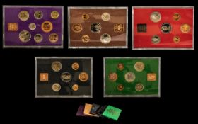 Coin Sets X 5. 5 presentation packs of coins, coinage of Britain 1970, 1974, 1981, 1977 and 1975,