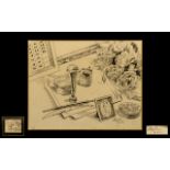 Cecil Beaton 1904 - 1980 Artist Signed Ink and Pencil Sketch on Paper ' Still Life ' Items on a