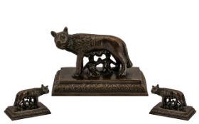 Romulus & Remus Small Grand Tour Bronzed Antique Figure of the she-wolf feeding the children of
