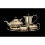 Pewter Tea Service by John Turton comprising Tea Pot & Stand No. 0620, Hot Water Pot No. 0628,