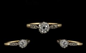 18ct Gold Attractive Single Stone Diamond Set Dress Ring. The cushion cut Diamond of top colour,