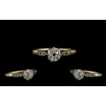 18ct Gold Attractive Single Stone Diamond Set Dress Ring. The cushion cut Diamond of top colour,