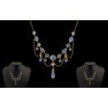 Ladies Edwardian Period Superb Quality and Attractive 9ct Gold, Blue Moonstone Set Ornate