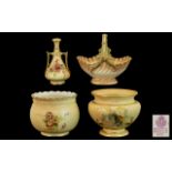 Royal Worcester Collection of Hand Painted Blush Ivory Pieces ( 4 ) In Total.