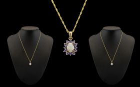 9ct Gold Attractive Opal & Aquamarine Set Pendant with attached 9ct Gold chain. Both pendant and