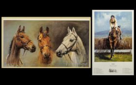 Two horse racing prints - ''We three kings'', showing Desert Orchid, Red Rum and Arkle by Susan
