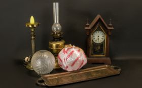 Collection of Vintage Metal Ware to include a brass oil lamp; a brass candle based lamp with a glass