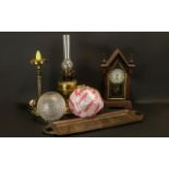 Collection of Vintage Metal Ware to include a brass oil lamp; a brass candle based lamp with a glass