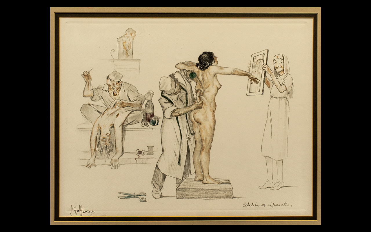 Gaston Hoffmann (1883 - 1960) Original Signed Lithographs. Glazed, mounted and framed. Depicting '