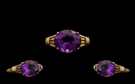 9ct Gold Nice Quality Single Stone Amethyst Set Dress Ring the faceted amethyst of excellent