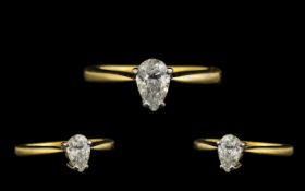 18ct Gold Superior Quality Single Pear Shaped Diamond Set Dress Ring the faceted pear shaped diamond