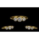 18ct Gold Superb Quality Three Stone Diamond Ring the pavee set diamonds of good colour and clarity.