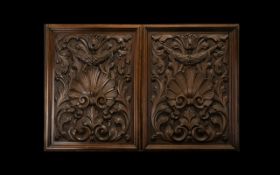 Two 19thC Carved Mahogany Wall Plaques Rectangular Form With Carved Shell And Scroll Design, 21 x 16