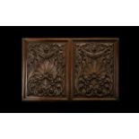 Two 19thC Carved Mahogany Wall Plaques Rectangular Form With Carved Shell And Scroll Design, 21 x 16