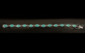 Natural Amazonite Tennis Bracelet, oval cabochons of the unique aqua blue stone, amazonite, mined in