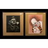 Two Large Clown Paintings by Jonathan Webster each measures approx. 23'' x 21'' including frames.