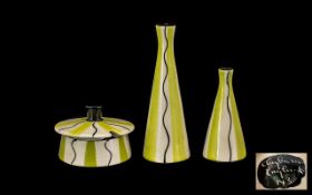 Period Midwinter Jessie Tait 4 Piece Cruet Set, The Design of Yellow / Black Wavy Lines. All