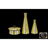 Period Midwinter Jessie Tait 4 Piece Cruet Set, The Design of Yellow / Black Wavy Lines. All