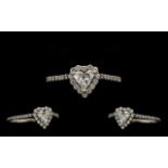 18ct White Gold - Attractive Top Quality Heart Shaped Diamond Set Dress Ring of Attractive Design.