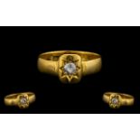Antique Period 22ct Gold Single Stone Diamond Set Ring - The old round brilliant cut Diamond of