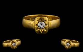 Antique Period 22ct Gold Single Stone Diamond Set Ring - The old round brilliant cut Diamond of