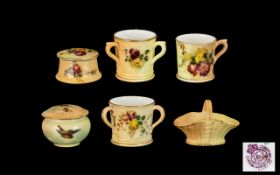 Royal Worcester - Hand Painted Collection of Blush Ivory Assorted Miniatures All with Floral Images.