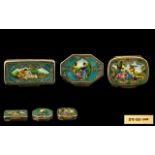 A Nice Quality Trio of Silver Gilt and Enamel Pill Boxes, The Covers Depicting Scenes with Figures