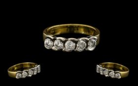 18ct Gold - Attractive and Pleasing 5 Stone Diamond Set Ring, The Five Round Modern Brilliant Cut