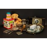 Collection of Vintage Collectibles including a vintage Art Deco style mantle clock; an oval dressing