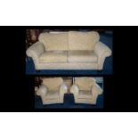 Three Piece Suite comprising a three-seater sofa and two armchairs, upholstered in a chenille fabric
