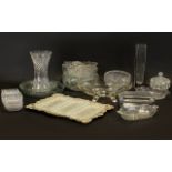 Large Collection of Assorted Glassware to include Deco-style cut glass vase; lidded bowl with
