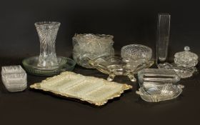 Large Collection of Assorted Glassware to include Deco-style cut glass vase; lidded bowl with