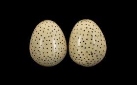 Birds Eggs, A Rare Pair of Early Unusual 19th Century Faux Decorated Pottery / Stone Shaped Birds