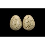 Birds Eggs, A Rare Pair of Early Unusual 19th Century Faux Decorated Pottery / Stone Shaped Birds