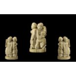 Chinese 19th Century Small Carved Ivory Figure Depicting Three Figures Holding Fans - circa 1890-