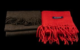 Jasper Conran Unisex Scarf brown with fringing; together with Lochmere 100% cashmere red long scarf,